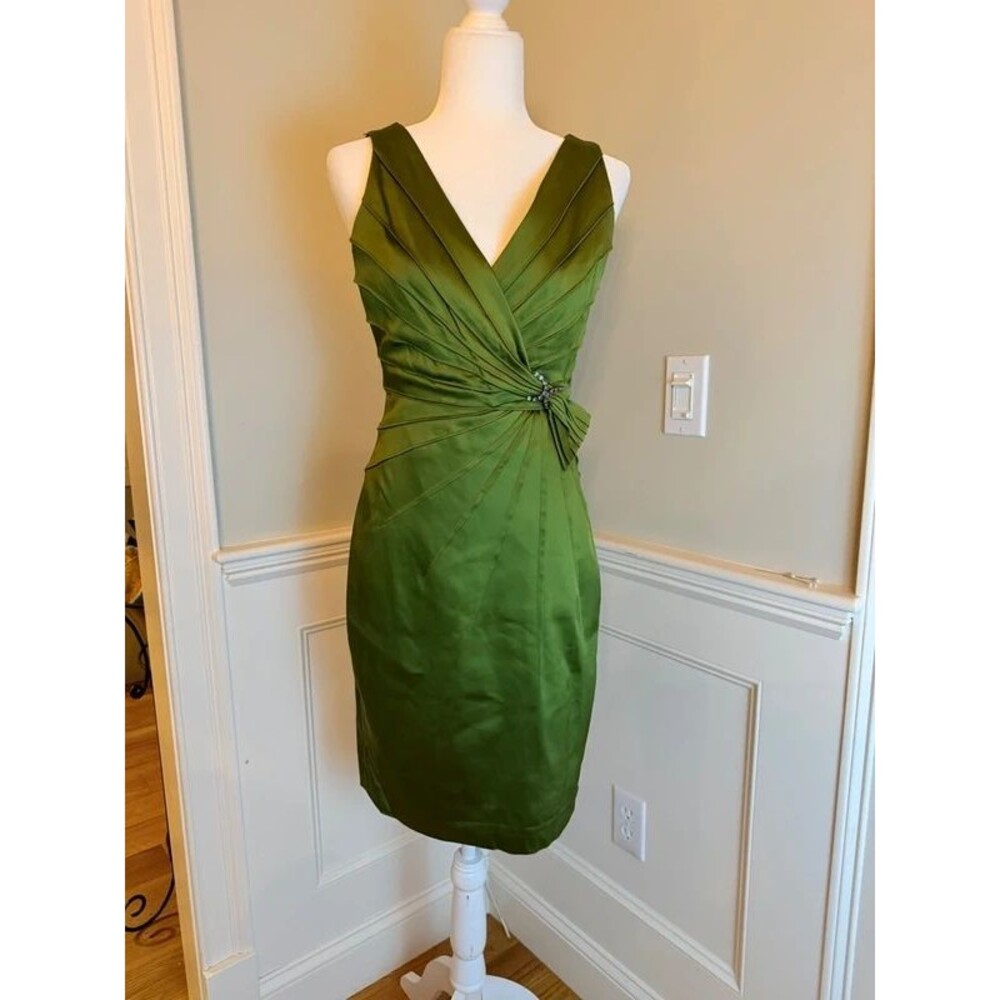 Jones New York Olive Green Satin Sheath Dress Size 8